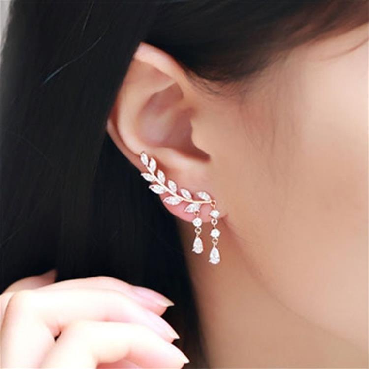 Women's Fashion Trend Leaf Tassel Earrings