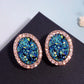 Blue Glitter Oval Stud Earrings Fashion Women Female Earrings Piercing Jewelry