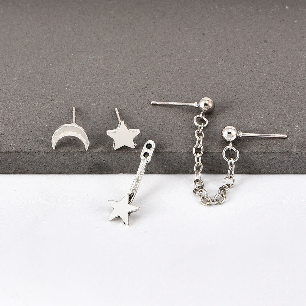 Moon Star Chain Ear Stud Earrings Dangle Women Fashion Jewelry Gift for Her