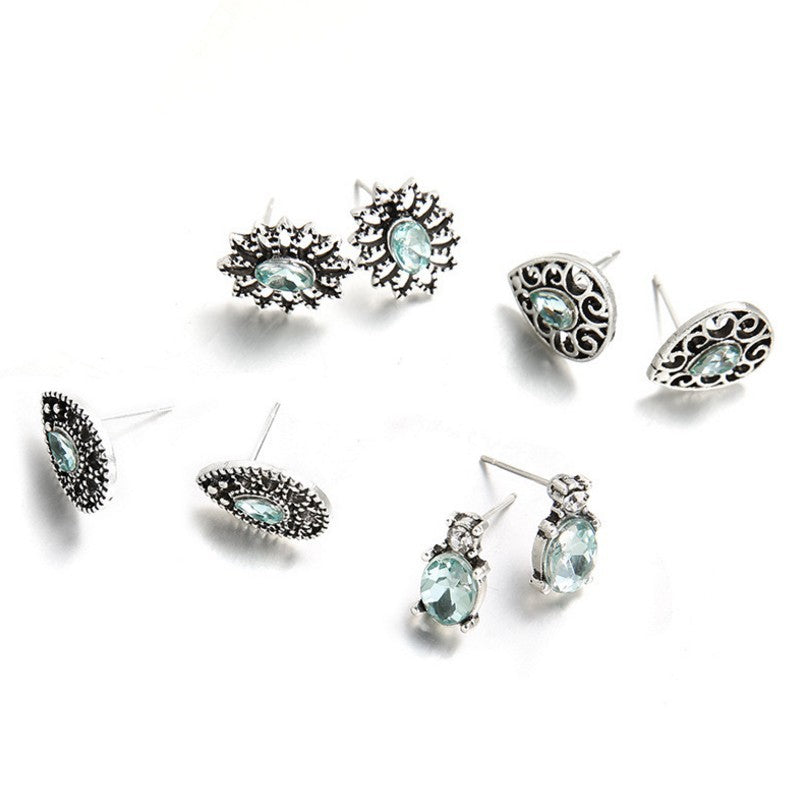 4 Pairs Aqua Jewelry Stud Earrings Modern Fashion Women Earrings Piercing Studs