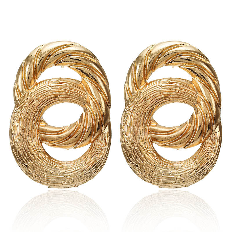 Textured Golden Rings Jewelry Fashion Dangle Earrings for Girls Party Birthday Gift