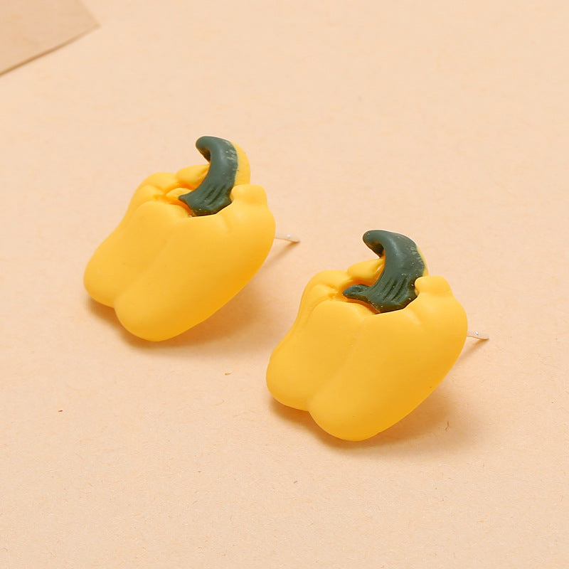 Yellow Bell Pepper Design Stud Earrings Women Girls Gifts Jewelry Accessories