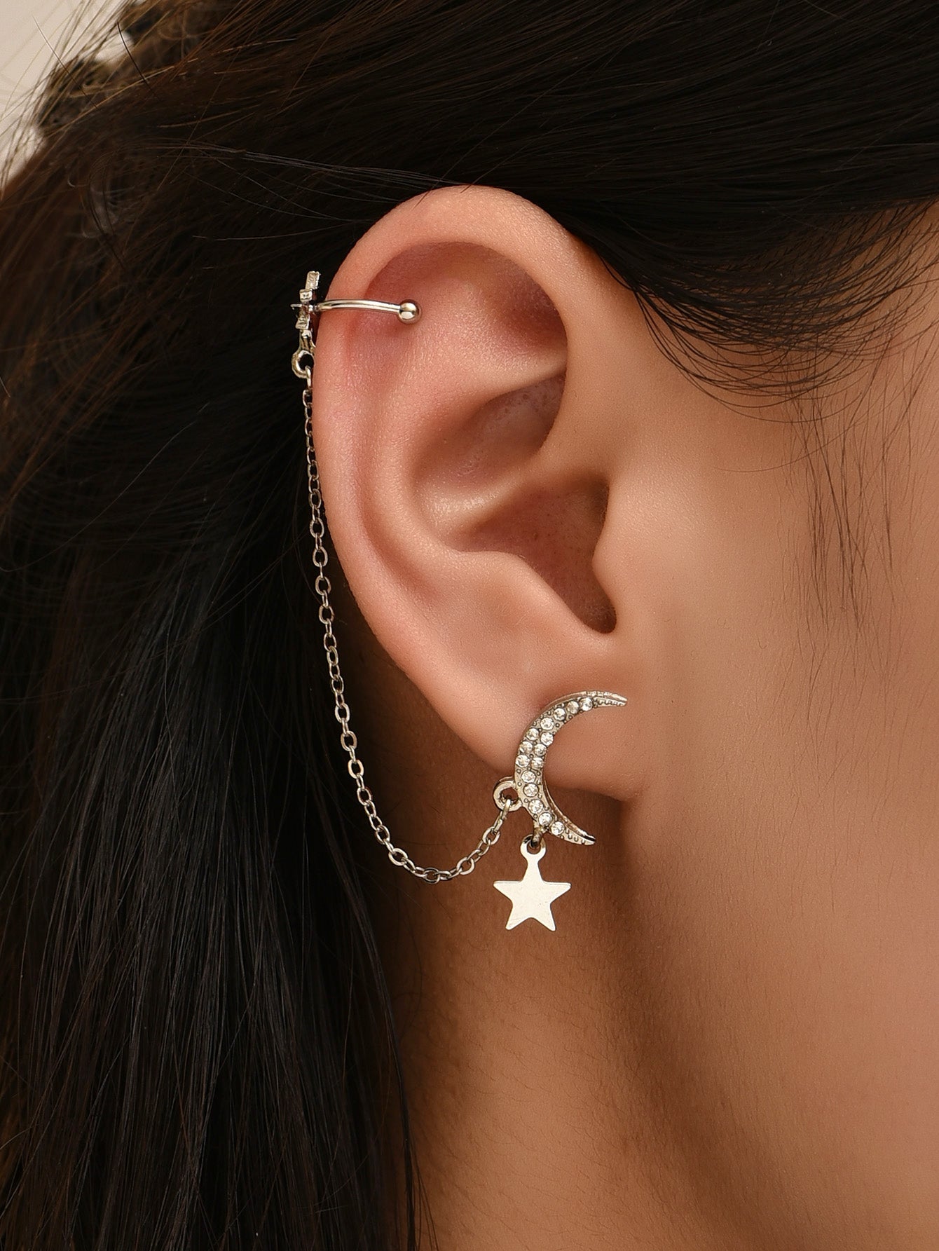 Moon Star Ear Stud Ear Cuff Earrings Cute Dangle Earrings Women Jewelry Gift for Her
