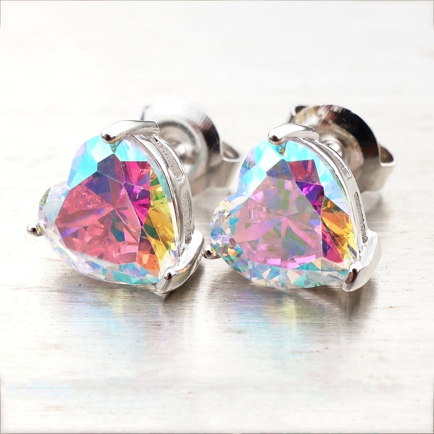 Holographic Heart Crystal Stud Earrings Fashion Women Female Earrings Piercing