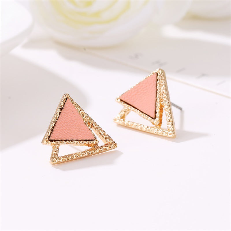 Pink Triangle Stud Earrings for Girls Women Stud Jewelry Gift Accessories