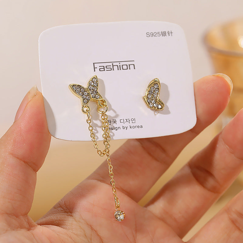 Mismatched Butterfly Ear Studs Dangle Earring Exquisite Fashion Drop Earrings For Women