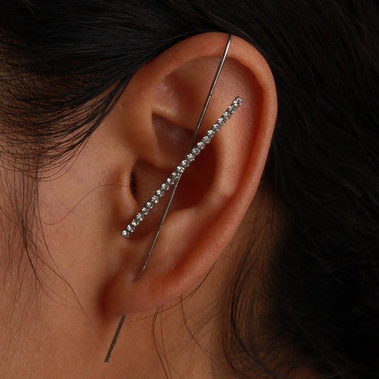 1pc Rhinestone Ear Needle Stud Earrings Women Fashionable Luxurious Earrings