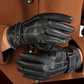 Winter plus velvet warm leather PU outdoor riding sports full touch screen three strips of leather gloves