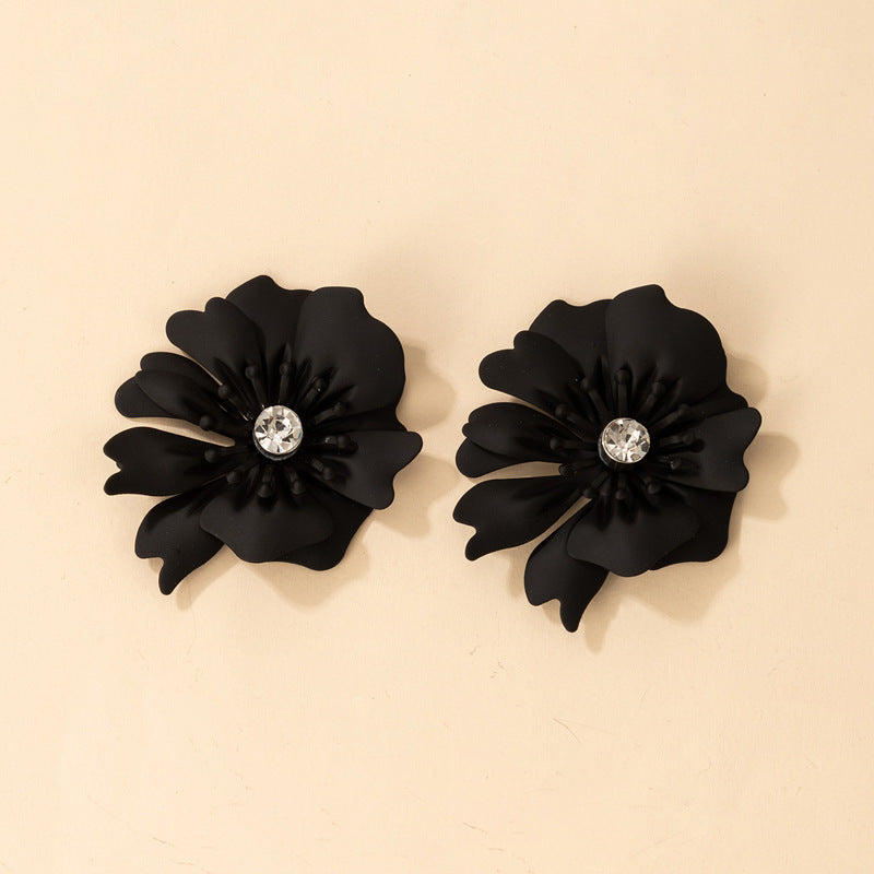 Black Flower Stud Earrings for Women Girls Fashion Earrings Piercing Jewelry