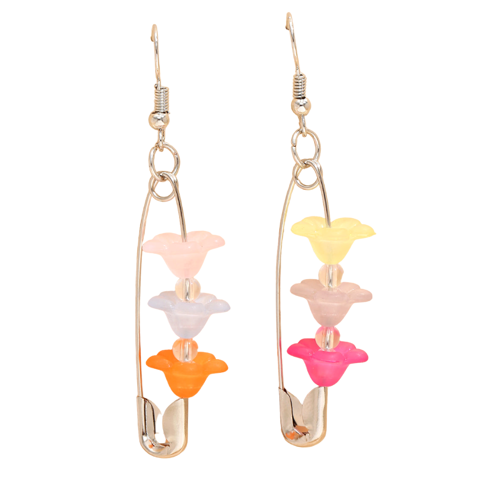 Cloth Pin Flower Detail Dangle Fashion Earrings for Women Stylish Party Jewelry Gift