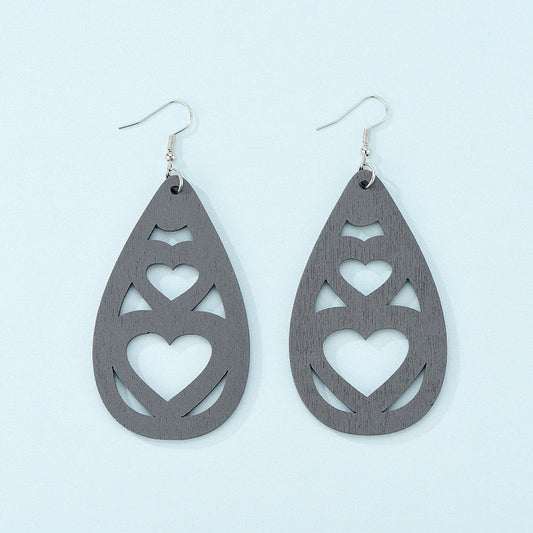 Wooden Grey Dangling Drop Earring Women Girls Gifts Jewelry Accessories