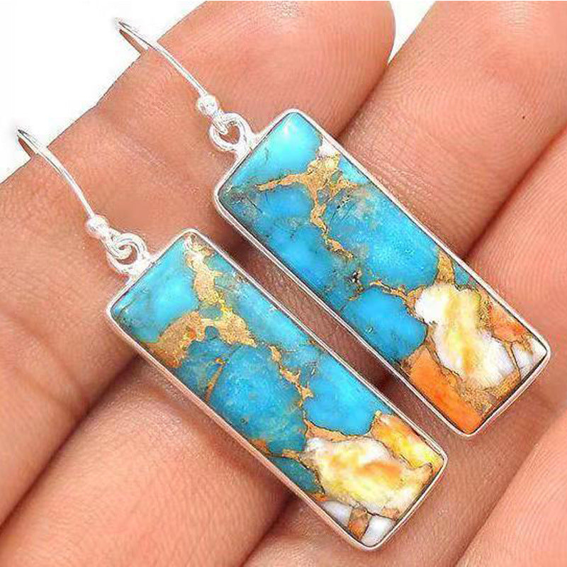 Retro Square Colorful Glazed Earrings Marble