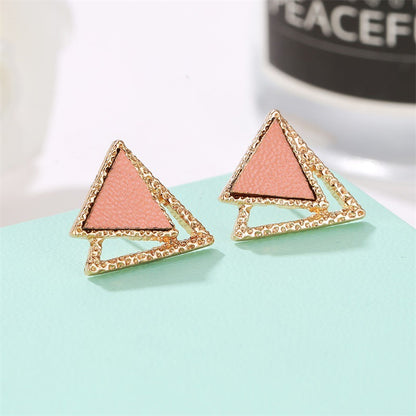 Pink Triangle Stud Earrings for Girls Women Stud Jewelry Gift Accessories