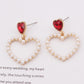 Red Heart Faux Pearl Drop Dangle Earrings Women Jewelry Gift for Her Accessories