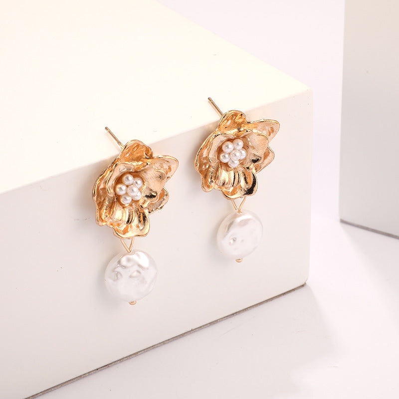 Flower Detail Faux Pearl Drop Earrings Cute Dangle Earrings Women Jewelry Gift for Her