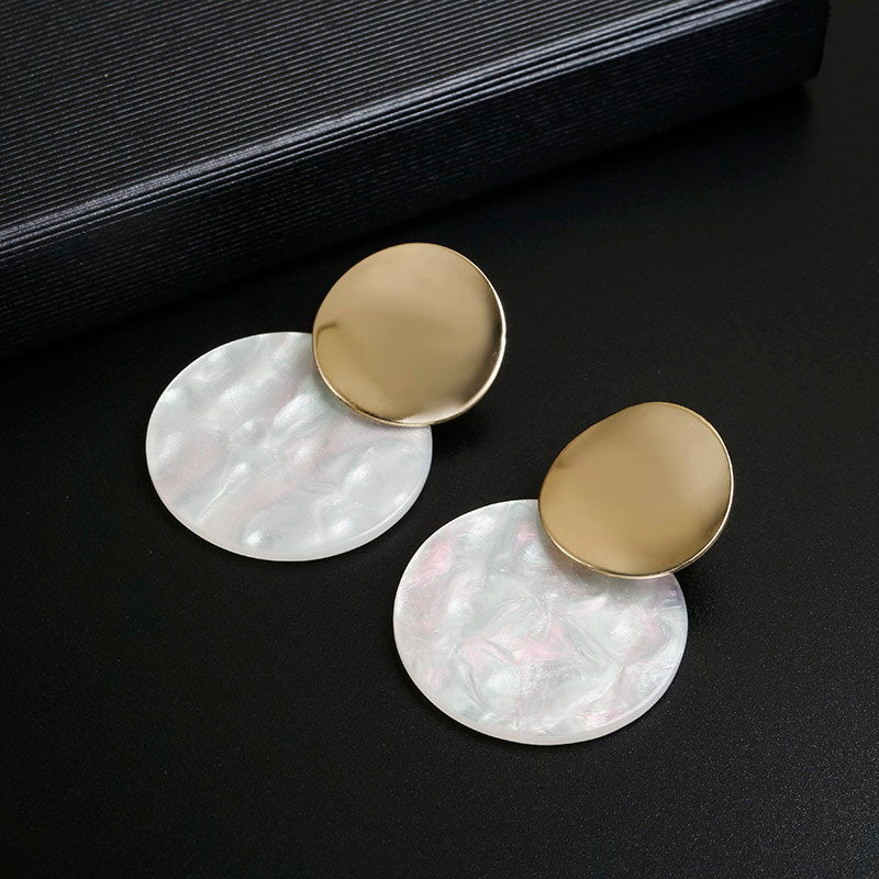 Golden White Round Dangle Fashion Drop Earrings Women Girls Ear Studs Jewelry