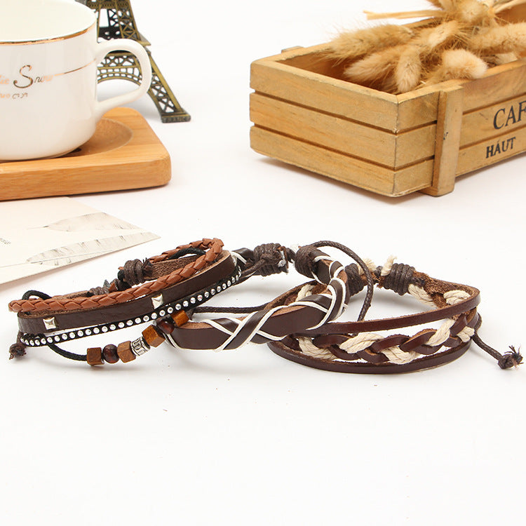 First Layer Cowhide Braided Bracelet Exotic Handmade Woven Multi-layer