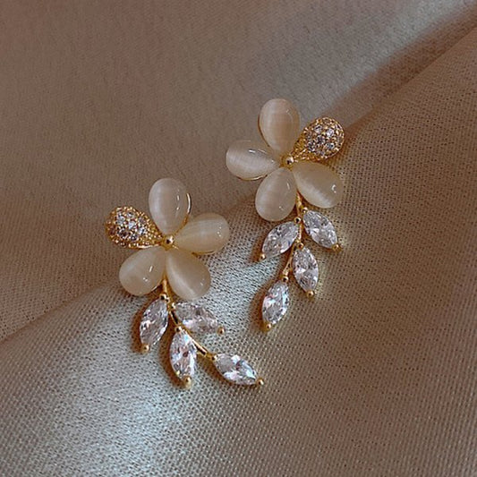 Opal Style Flower Drop Earrings Women Modern Wedding Jewelry Dangle Gifts