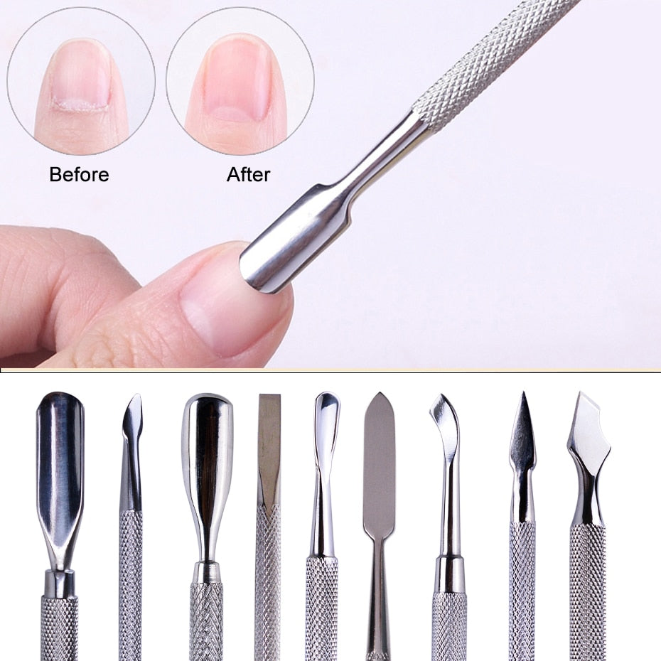 1pcs Double-ended Cuticles Nails Pusher Dead Skin Remover Pedicure Stainless