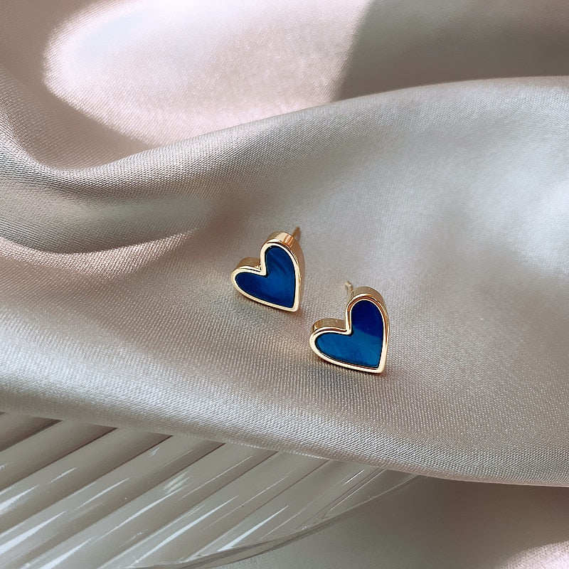 Blue Heart Stud Earrings Women Ear Accessory Jewelry Birthday Party Gift