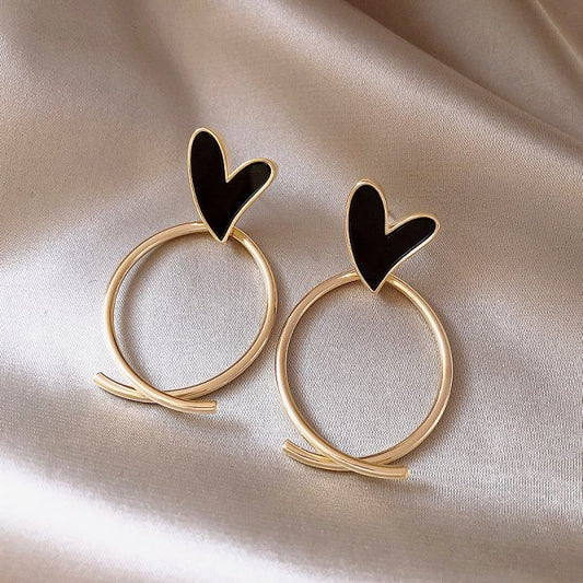 Heart Circle Stud Earrings Women Ear Accessory Jewelry Birthday Party Gift