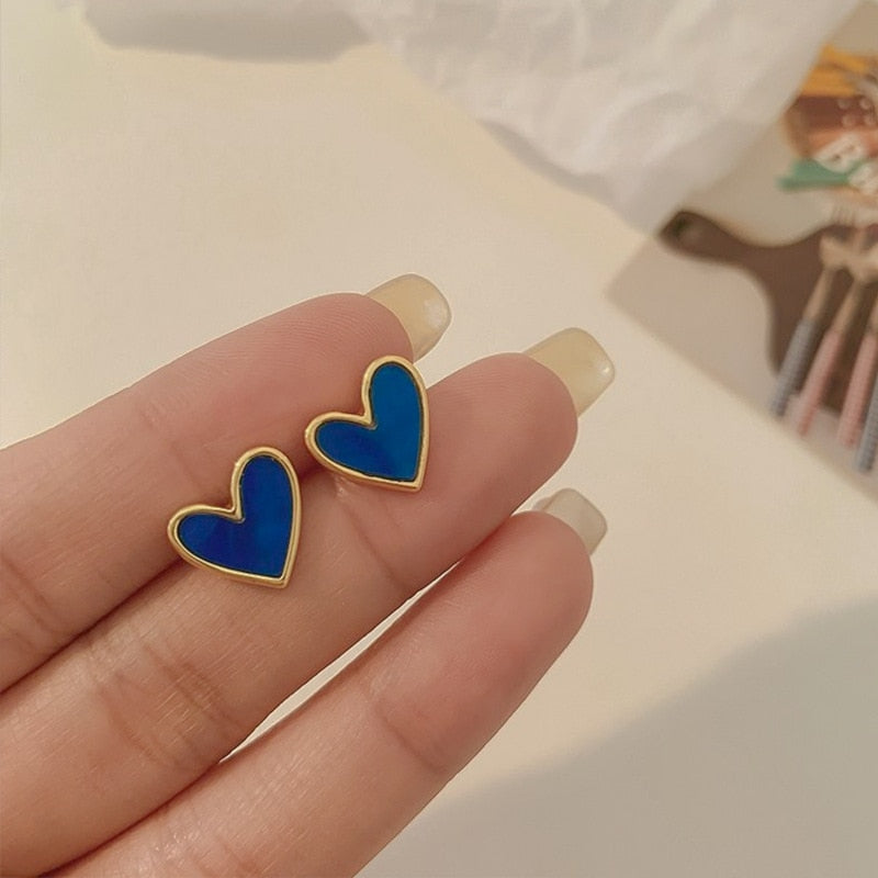 Blue Heart Stud Earrings Women Ear Accessory Jewelry Birthday Party Gift