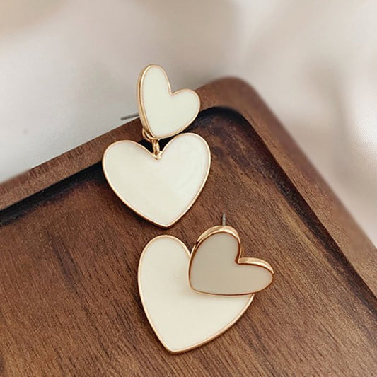 White Colored Heart Stud Earrings Women Ear Accessory Jewelry Birthday Party