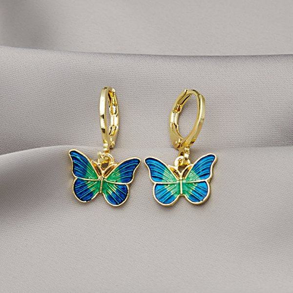 Blue Green Butterfly Stud Earrings Women Ear Accessory Jewelry Birthday Party