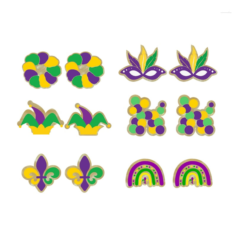 Mardi Gras Rainbow Wooden Stud Earrings Women Gifts Earring Cute Girls Eardrop