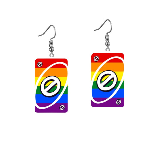 Uno Game Rainbow Skip Card Drop Earrings Hip Hop Women Party Gift Jewelry Ear