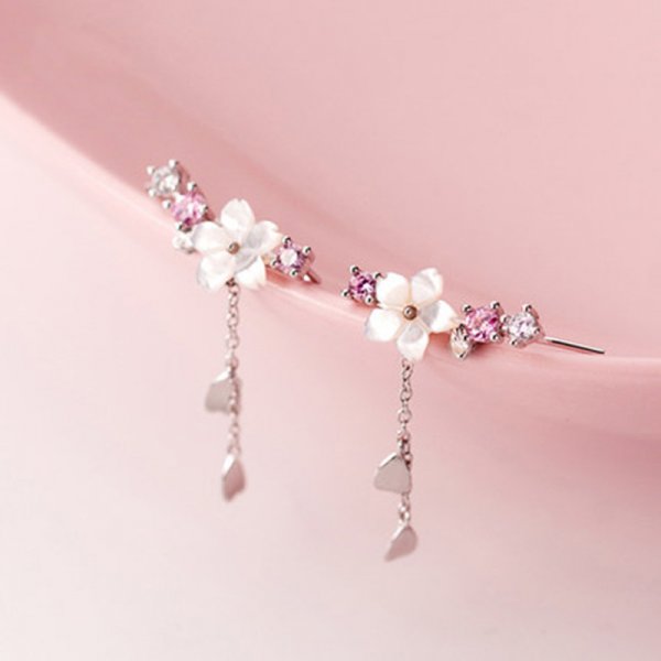 Flower Bloom Ear Climber Drop Earrings Women Modern Wedding Jewelry Dangle Gifts