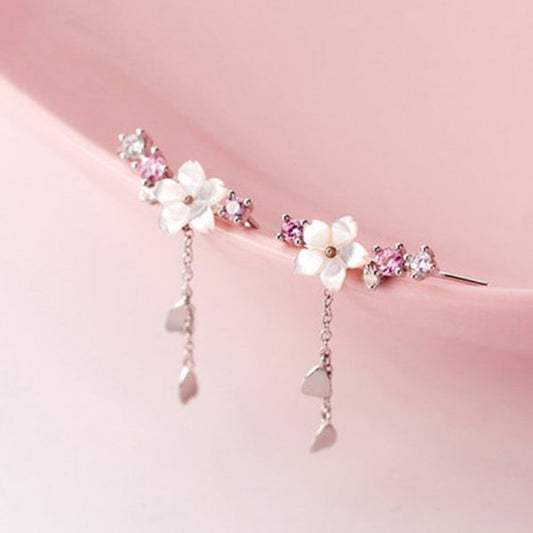 Flower Bloom Ear Climber Drop Earrings Women Modern Wedding Jewelry Dangle Gifts