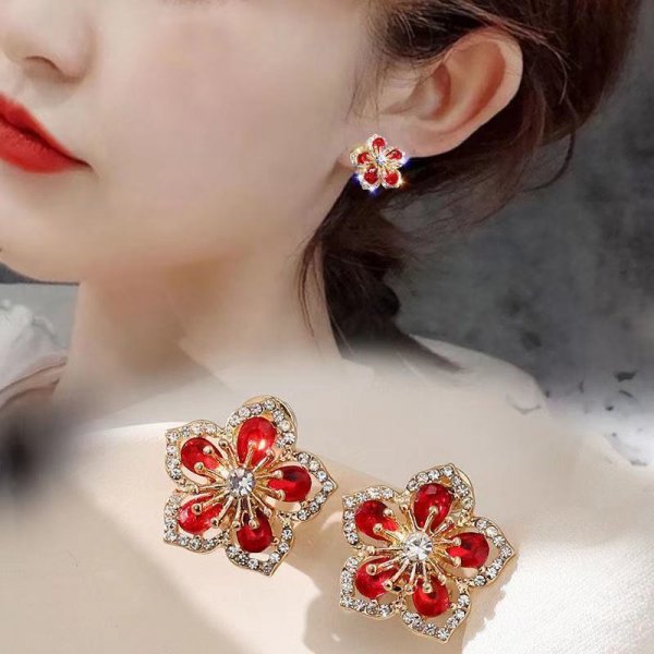 14 Styles Red Color Christmas Gift Star Flower Snowflake Ribbon Stud Earrings