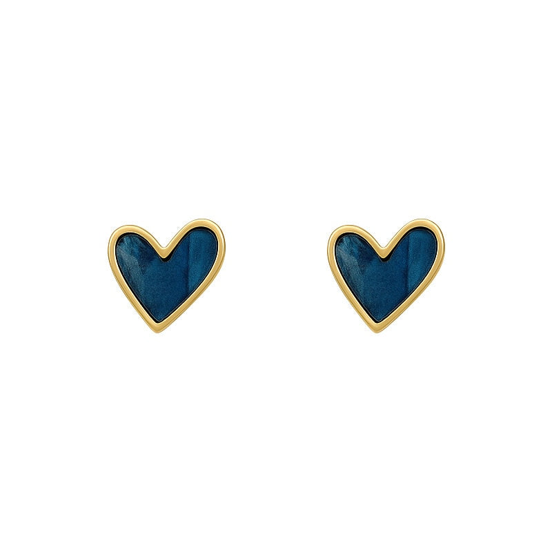 Blue Heart Stud Earrings Women Ear Accessory Jewelry Birthday Party Gift