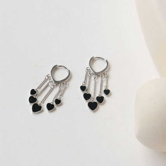 Five Black Hearts Stud Earrings Women Ear Accessory Jewelry Birthday Party Gift