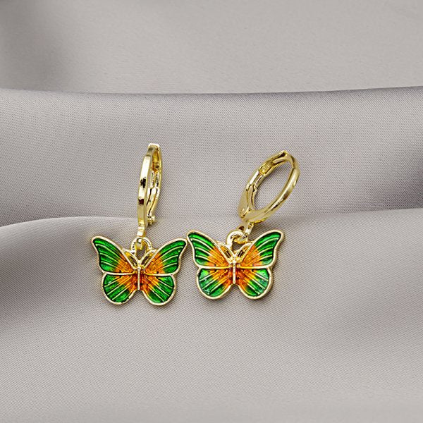 Orange Green Butterfly Stud Earrings Women Ear Accessory Jewelry Birthday Party