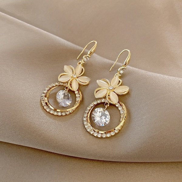 Champagne Flower Drop Earrings Women Modern Wedding Jewelry Dangle Gifts