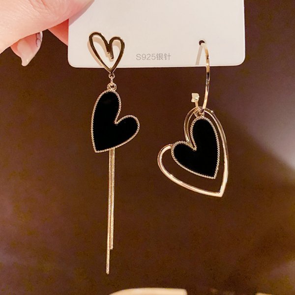 Double Black Heart Stud Earrings Women Ear Accessory Jewelry Birthday Party Gift