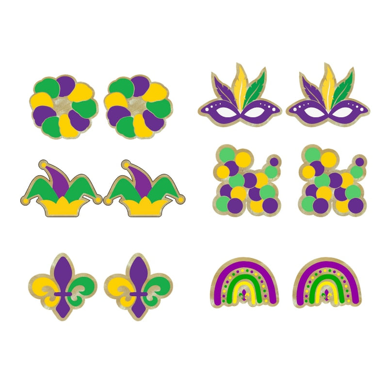 Mardi Gras Spin Wooden Stud Earrings Women Gifts Earring Cute Girls Eardrop