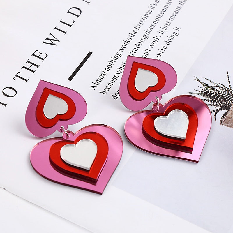 Acrylic Pink Heart Drop Earrings Female Travel Cartoon Earrings Creative Art