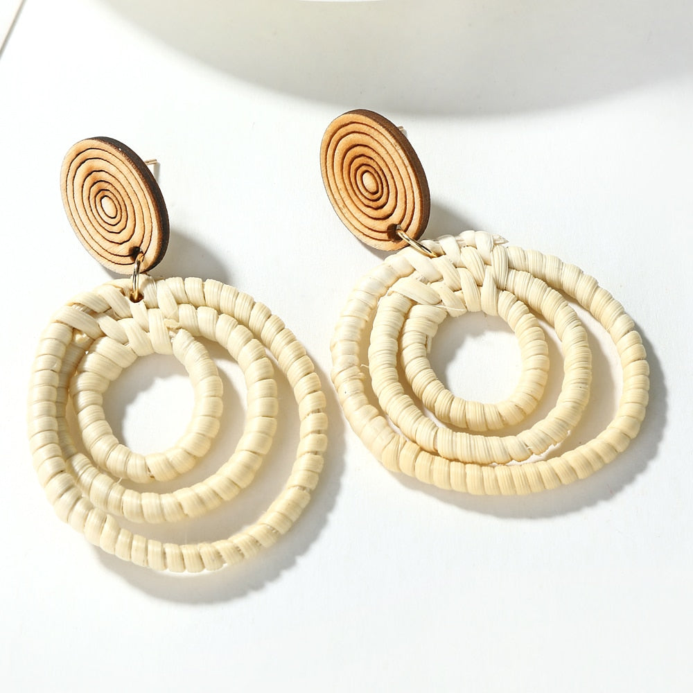 29 Styles Wooden Straw Woven Rattan Vine Braid Drop Earrings Modern Women