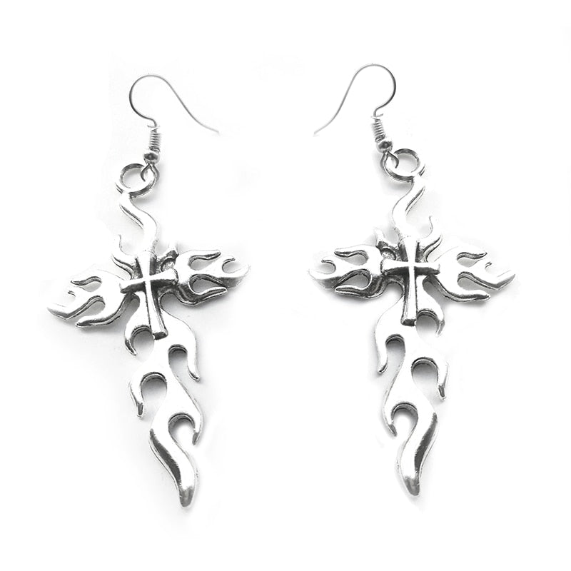 Creative Design Metal Flame Cross Drop Earrings Women Creativity Jewelry Cute