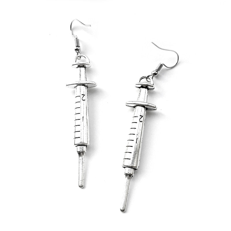 Creative Design Metal Syringe Drop Earrings Women Creativity Jewelry Cute