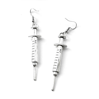 Creative Design Metal Syringe Drop Earrings Women Creativity Jewelry Cute