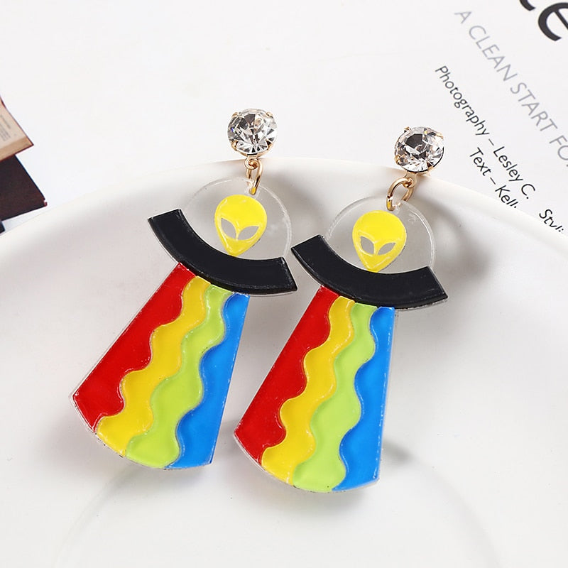 47 Styles Guitar Fish Eye Acrylic Drop Earrings Female Travel Cartoon Earrings