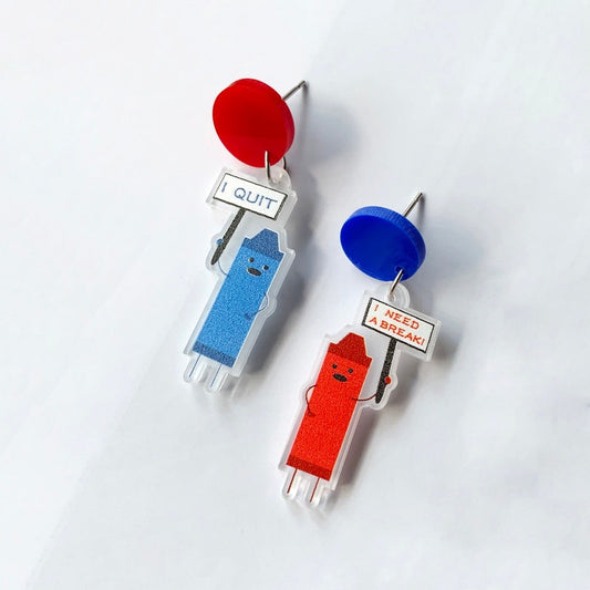 Blue And Red Pensil Acrylic Dangle Earrings Women Girl Fashion Trendy Jewelry