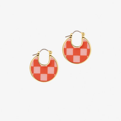 Red Checker Board Hoop Earrings Hip Hop Women Party Gift Jewelry Ear Fashion