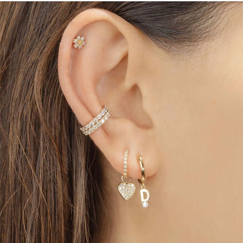 26 Styles 1Pc/1Pair Rhinestone Crystal Safety Pin Heart Hoop Dangle Earrings