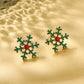 Green Snowflake Christmas Stud Earrings Cute Women Mini Zircon Ear Jewelry