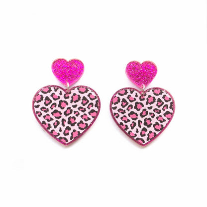 Glitter Leopard Heart Drop Earrings Fashion Women Summer Party Jewelry Girls